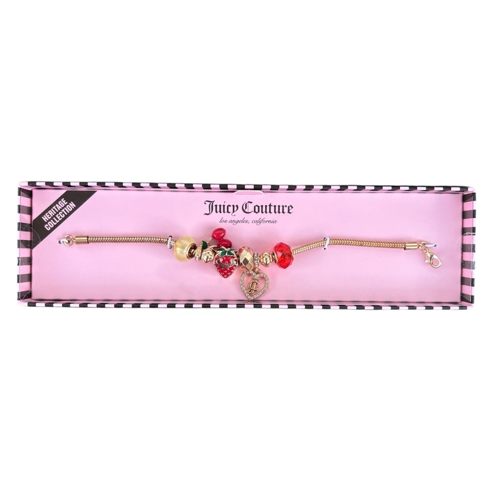 Juicy Couture Gold and Red Strawberry Cherry Beaded Bracelet